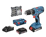 Bosch Professional 18V System Akku Schlagbohrschrauber GSB 18V-21 (inkl. 2x2,0 Ah Akku, 40tlg. Zubehör Set, in L-BOXX) - Amazon Exclusive Set